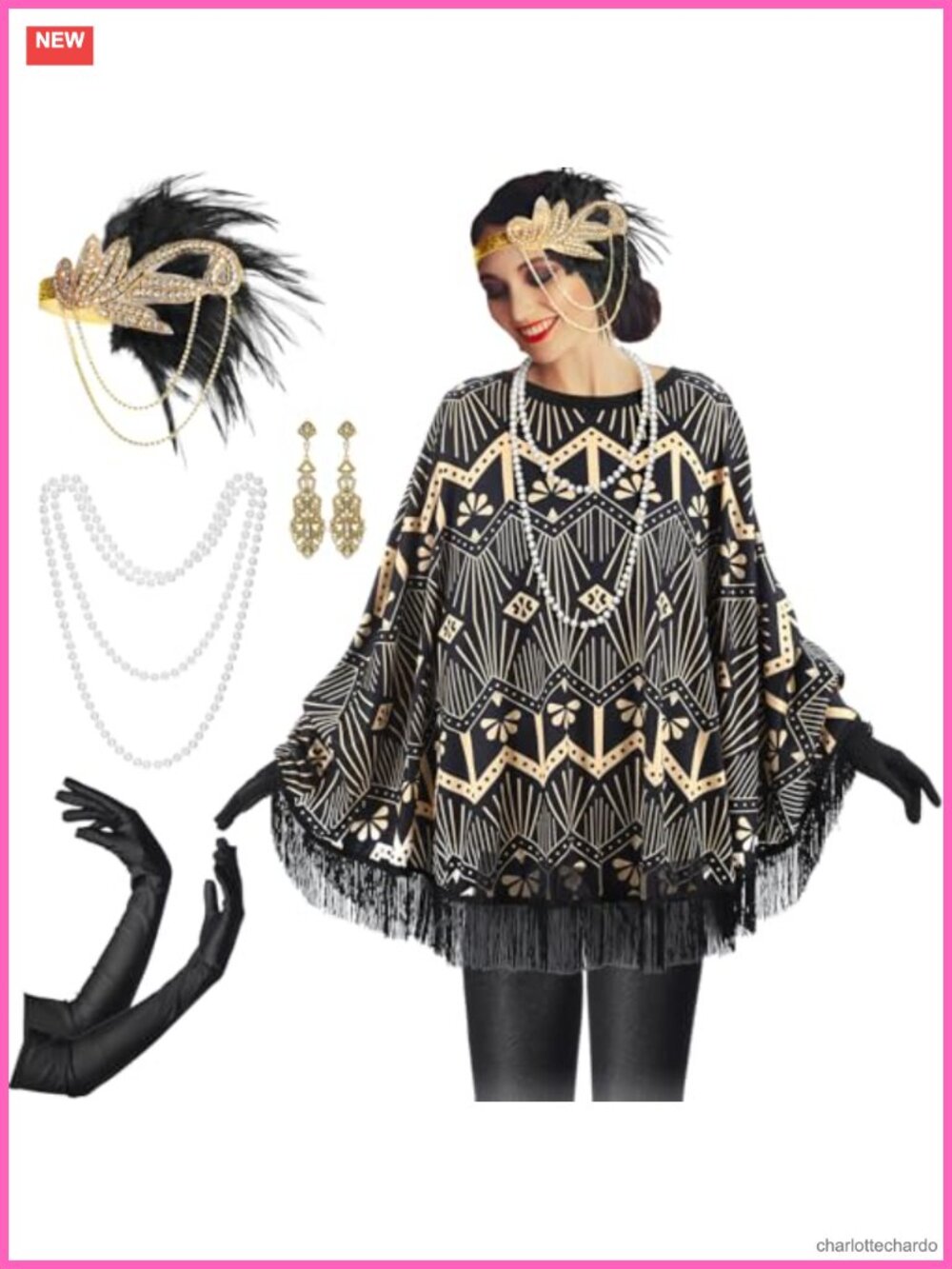 1920s Flapper Costume Accessories Set - Poncho, Headband, Jewelry